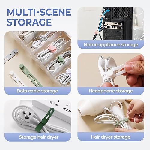 Miniatura 3 de Sujetacables de silicona reutilizables, organizador de cables ajustable para auriculares, cargador de teléfono, cables de computadora, hogar,