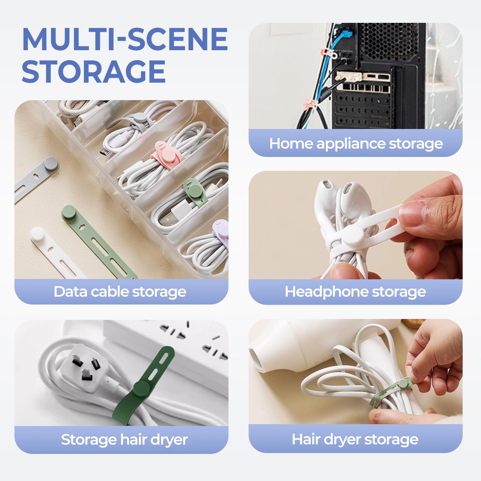 Fascette riutilizzabili in silicone, organizer per cavi regolabili per auricolari, caricabatterie per telefono, cavi del computer, per casa, ufficio, cucina, scuola, 10 pezzi (L+G)