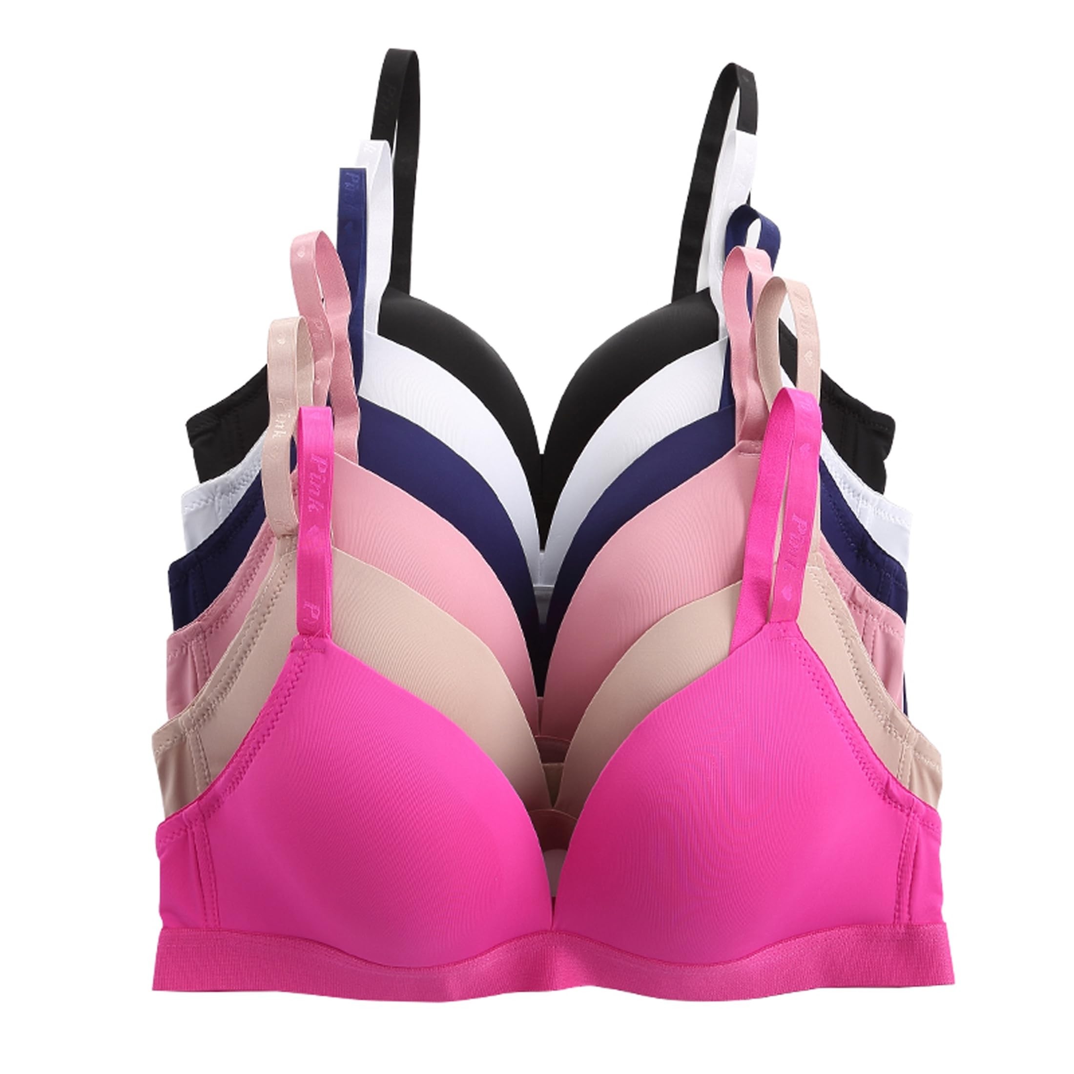 Viola's Secret 6 Pack of Color Print T-Shirt Bras B Cup C Cup and D Cup