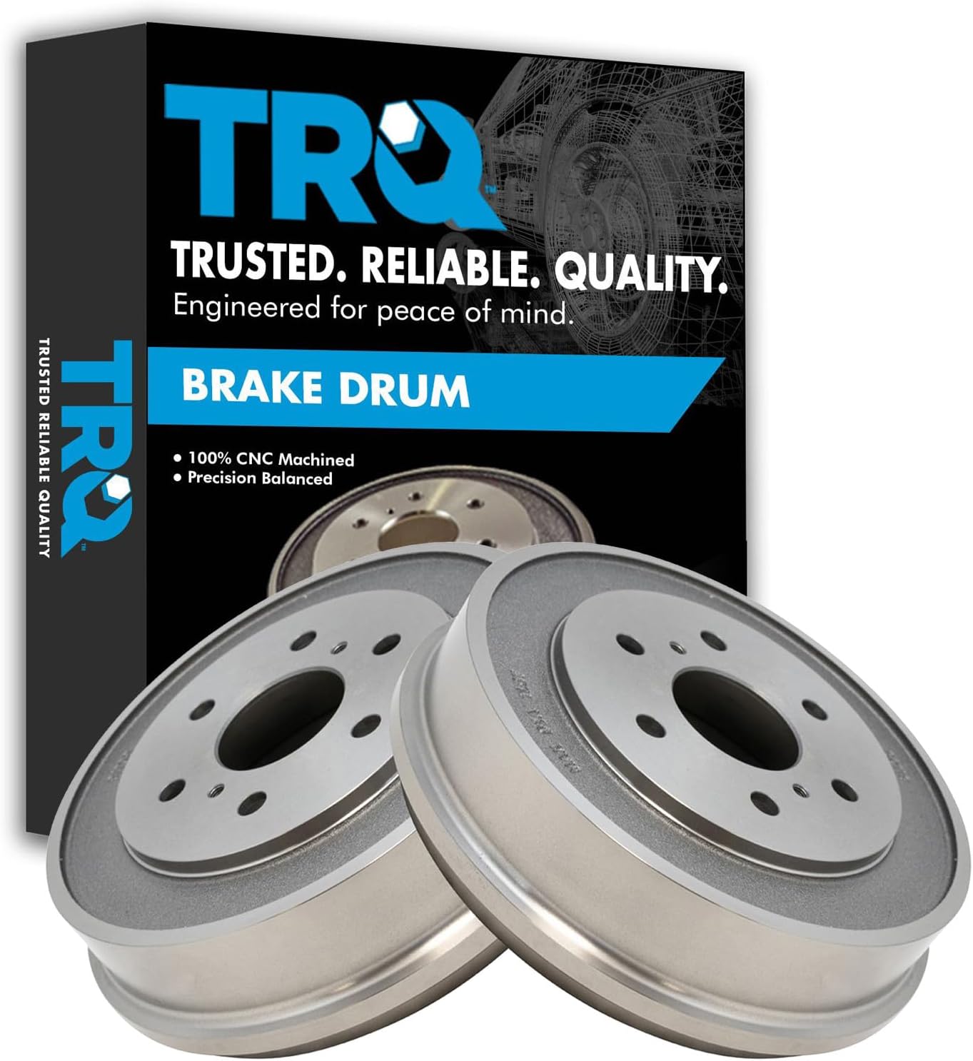 TRQ Rear Brake Drum Pair for 2005-2008 Chevy Silverado 1500 & GMC Sierra 1500 - Direct Fit Replacement Set