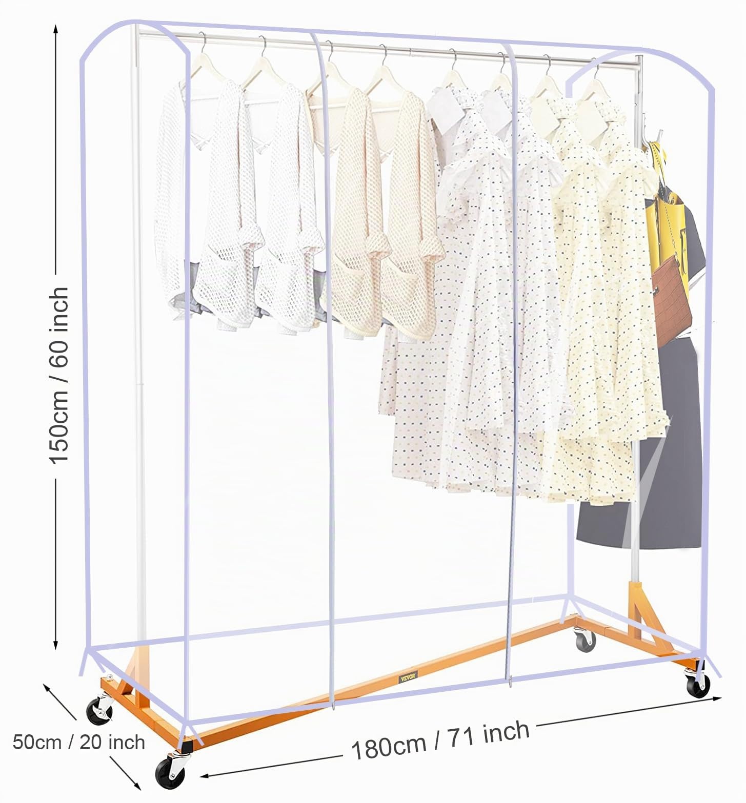 Ruibo - Copertura trasparente per appendiabiti, copriabiti antipolvere con 2 cerniere resistenti/Protettore impermeabile per abbigliamento (L:180x51x152 cm)