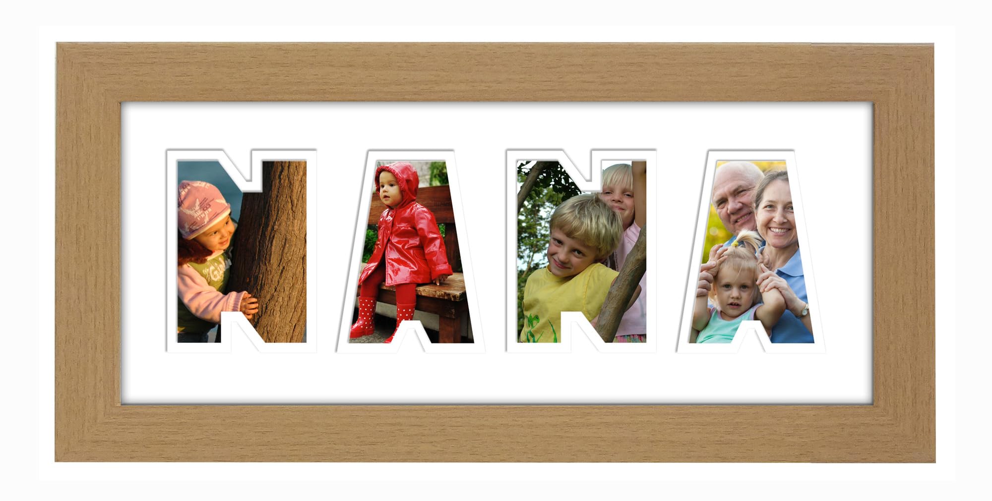 Photos In A Word Oak Finish White - White Mount Nana Photo Frame Word Name Birthday Picture Gift Present (Oak Finish White - White Mount)
