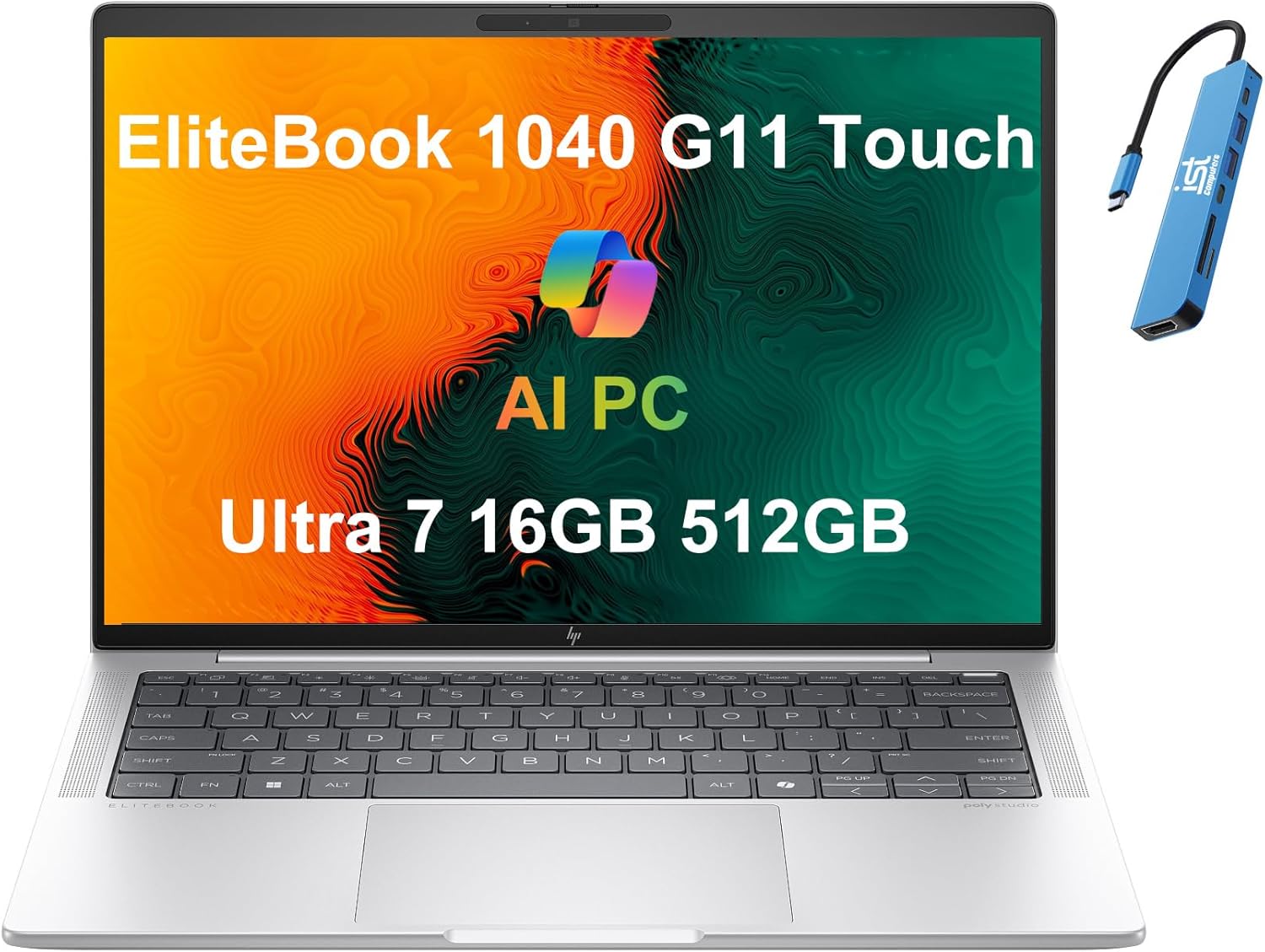 HP EliteBook 1040 G11 Business Laptop (14" FHD+ Touchscreen, Intel 16-Core Ultra 7 155H, 16GB DDR5 RAM, 512GB SSD), 2X Thunderbolt 4, Backlit, Fingerprint, IST HUB, 5MP IR Webcam, Win 11 Pro, AI PC