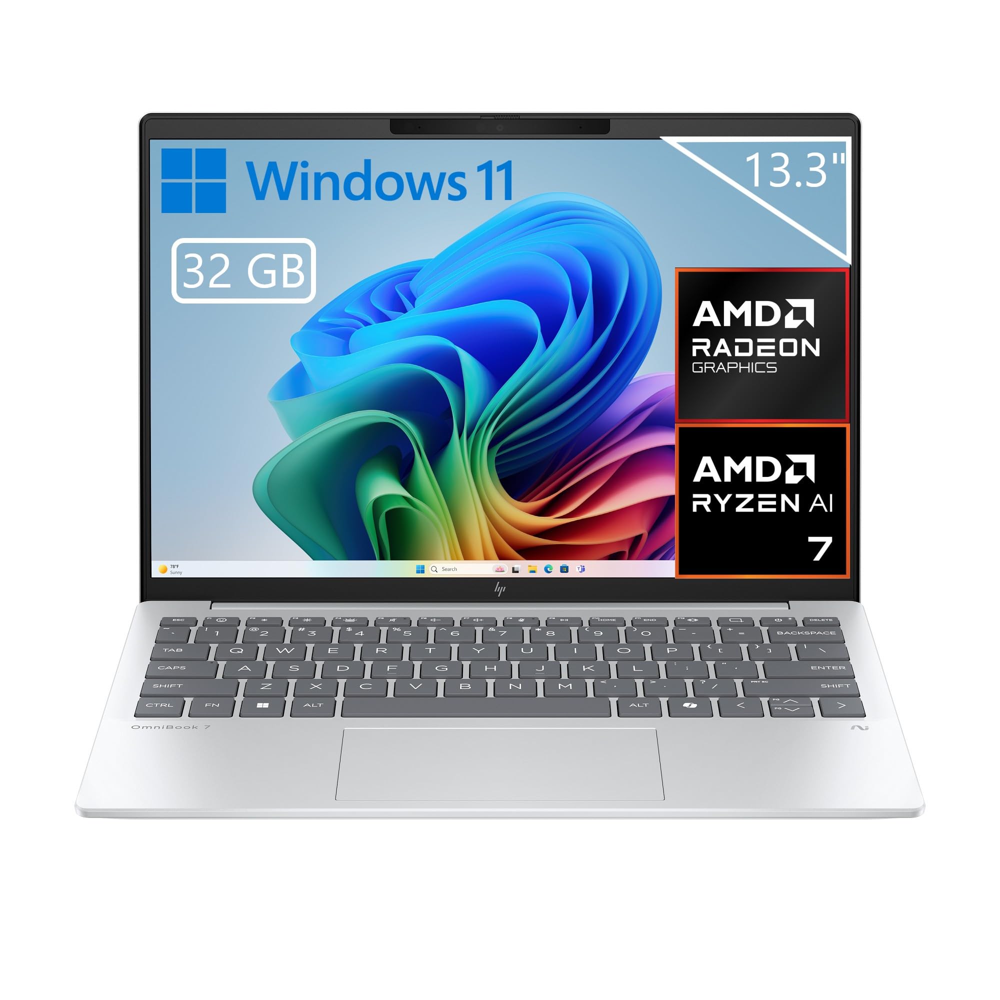 HP OmniBook 7 Aero Ordenador Portátil 13.3" 2K Ryzen AI 7 350, 32GB, 1TB | Ultraligero <1 kg, IA 50 TOPS, AMD Radeon 860M, batería de larga duración, WiFi 6, Windows 11, Teclado Qwerty Español, Gris