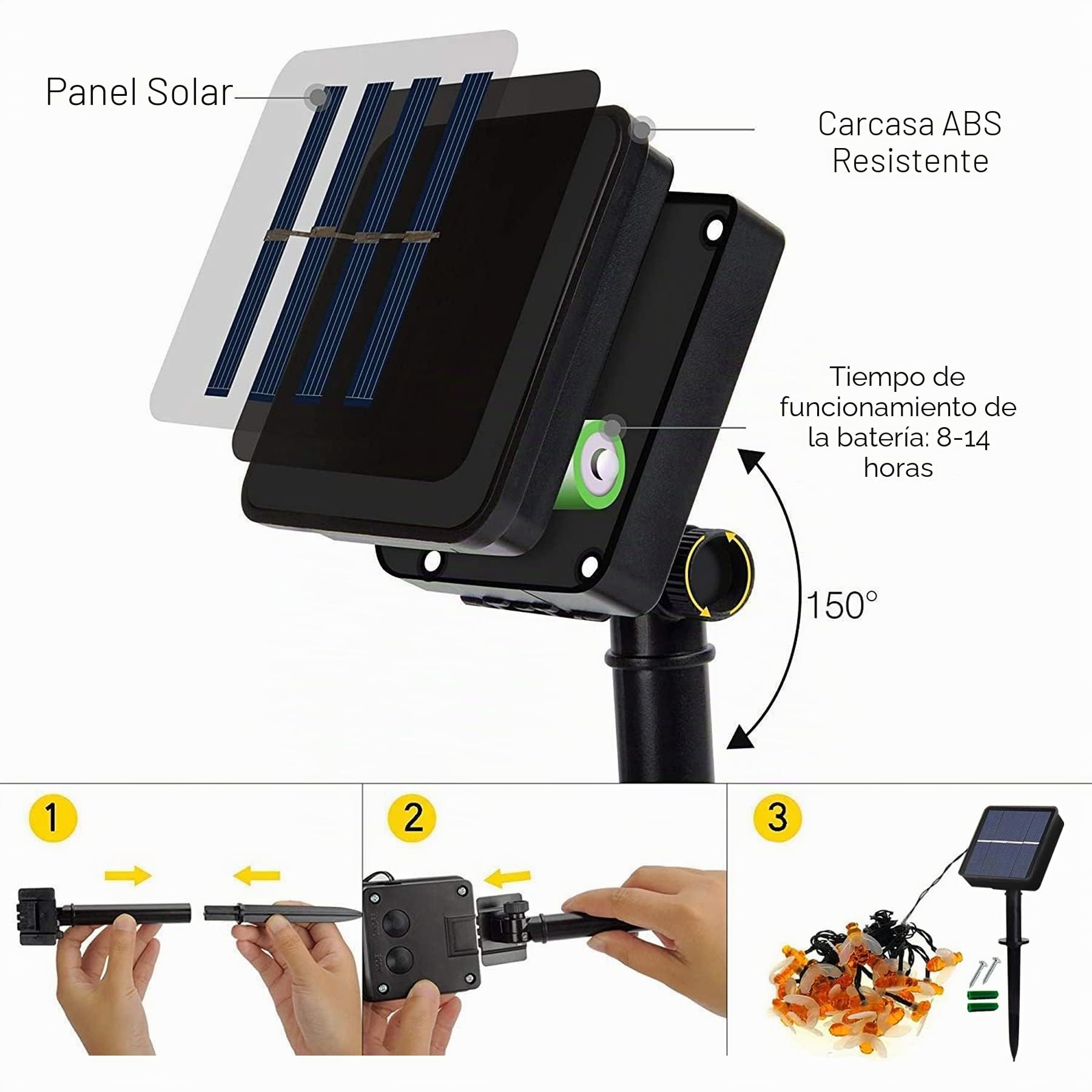 Augone Guirlande Lumineuse Solaire Extérieur, 50 LED Abeille 7M, 8 Modes Éclairage Étanche IP65, Décoration Solaire pour Jardin, Balcon, Terrasse, Arbre, Fête (Blanc Chaud)