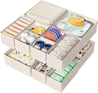 Cotton Linen Drawer Organizer for Baby Clothes, 12Pack Multi-Size Nurser...