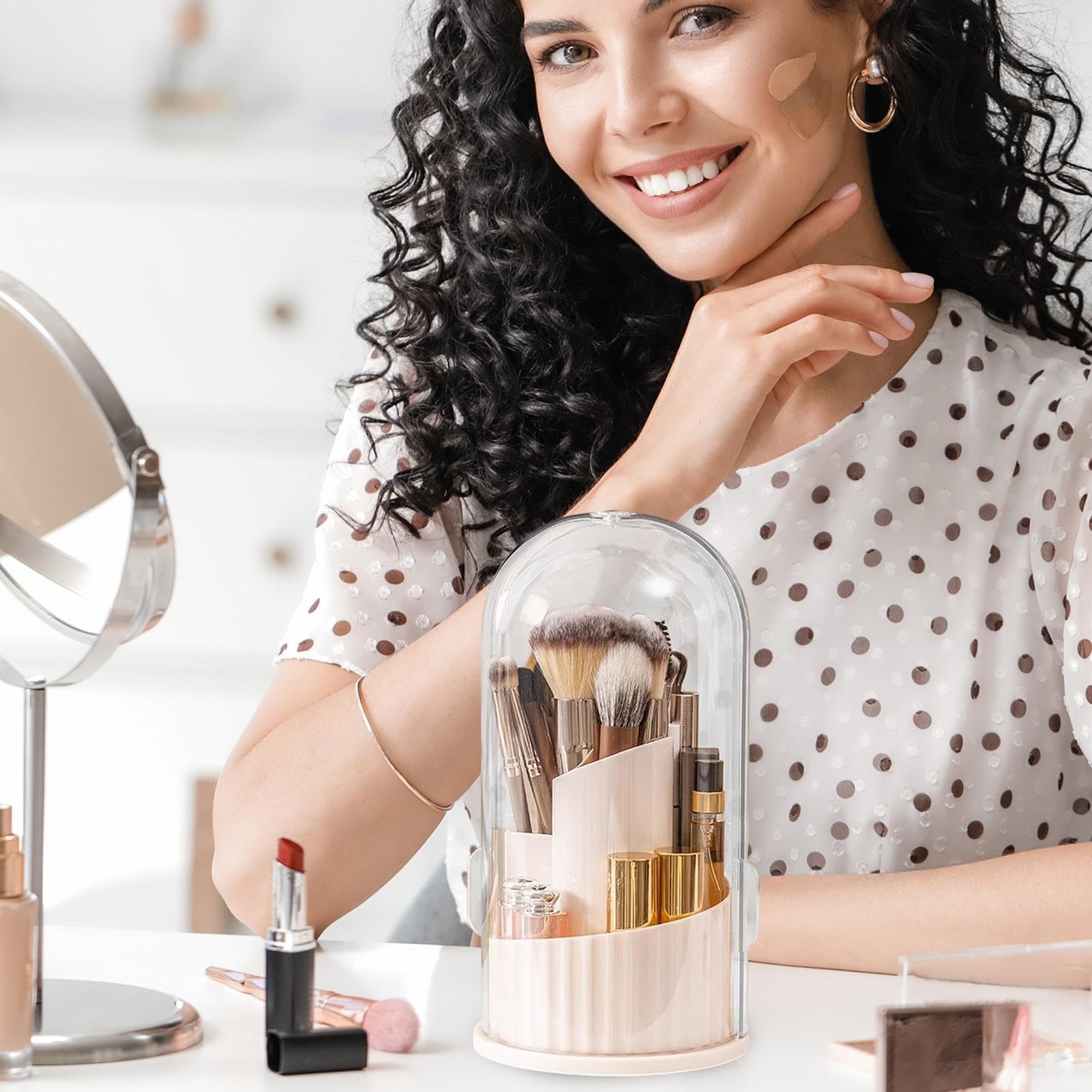 Organizer per pennelli da trucco, con scomparti multipli con coperchio trasparente, per scrivania, bagno e dormitorio, ideale per rossetti, mascara, matite per sopracciglia e accessori di bellezza