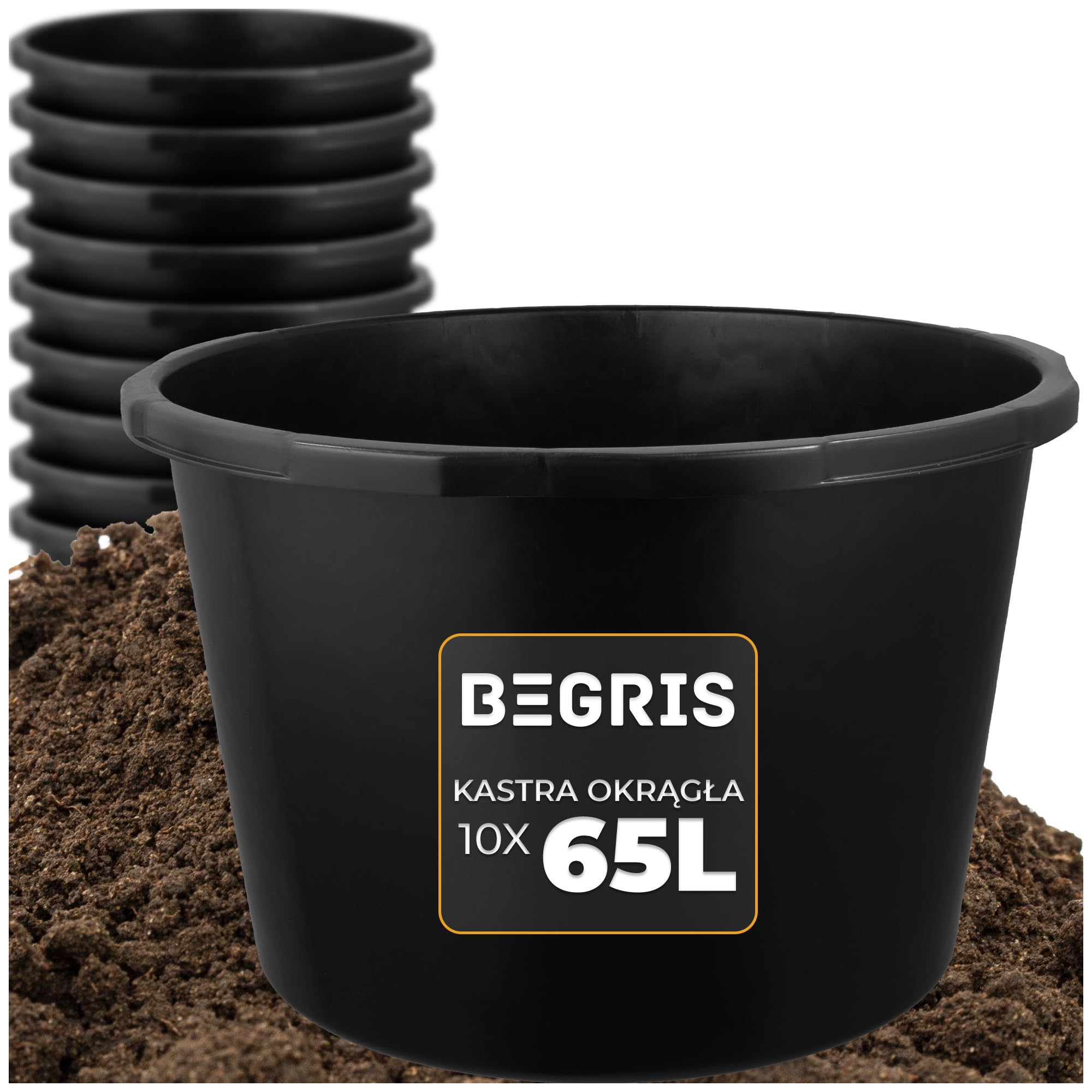 Baueimer Mörtelkasten 65 Liter 10 Stück Kunststoff Rechteckige Runder Eimer für den Garten Plastikwanne Groß Mörtelwanne mit Griffen Speiskübel Schwarz