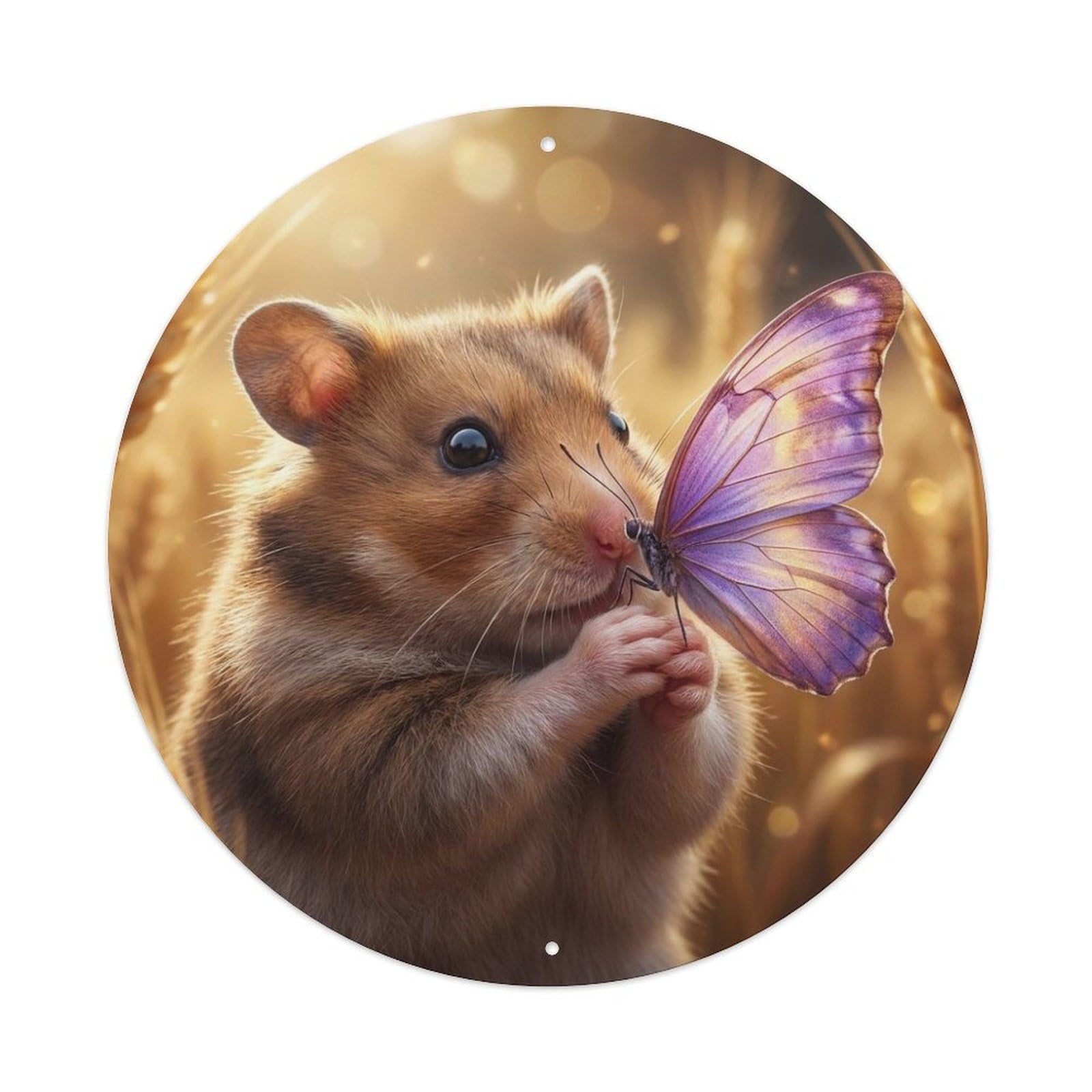 Lavender Hamster Cute Pet Butterfly Warm Dream Kawaii Animal Metal Tin Sign Plaque Wall Decor for Cafe, Man Cave, Club Bar, Office, Home Garden Round Metal Poster 8x8Inch