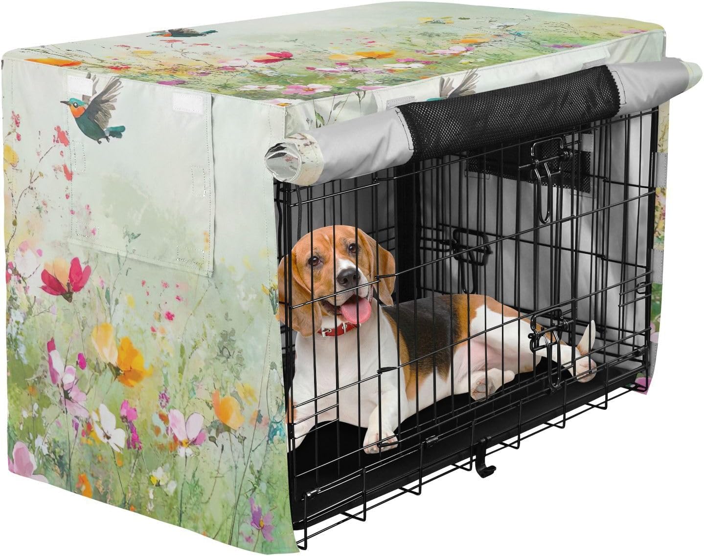 Colorful Wildflowers Cute Bird Pet Cage Cover with Mesh Windows, Breathable Crate Covers, Large