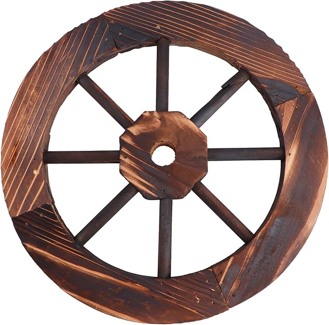 Happyyami Decorative Wood Garden Wheel Ornament Wagon Wheel Wall Decor Vintage Wood Backdrop Decor Photo Prop For Bar Garage Indoor Outdoor