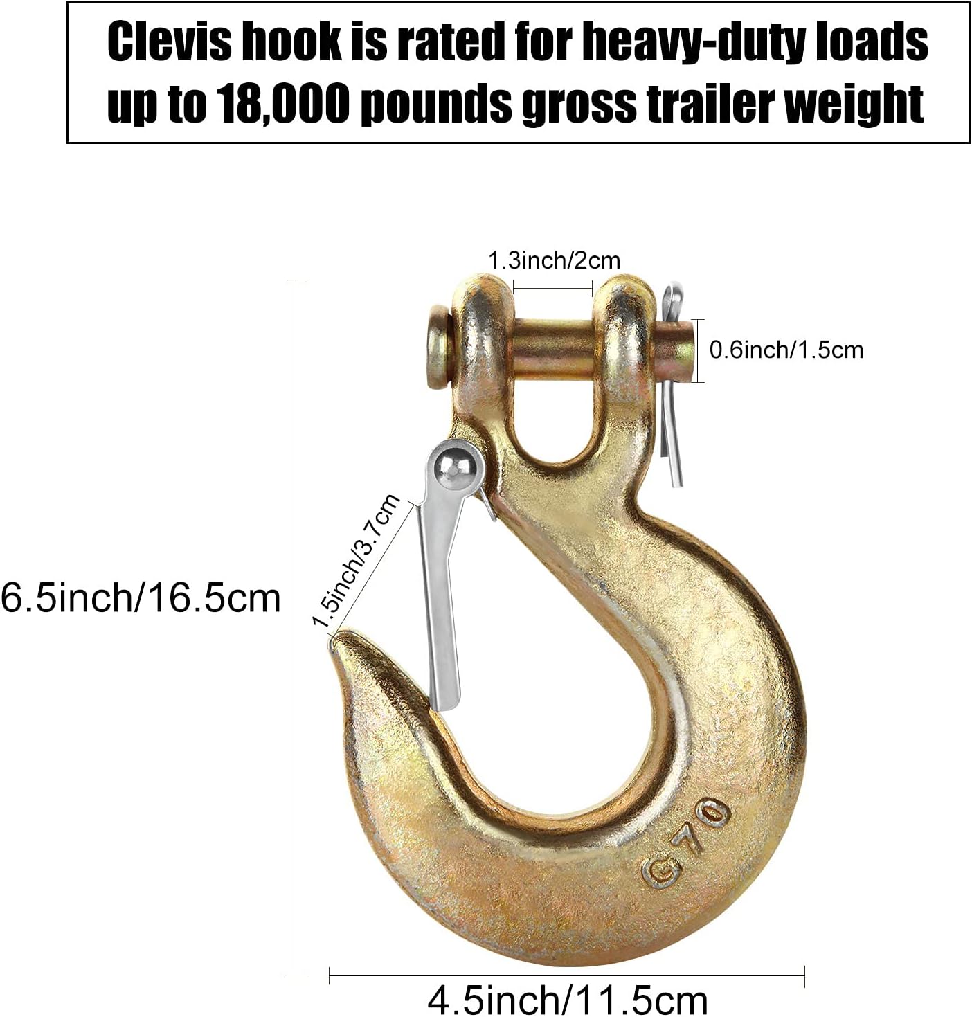 LANIAKEA 4Pack 3/8 Inch Clevis Slip Hook, Heavy Duty Forged Steel Safety Hook with Latch, G70 Tow Chain Wrecker Truck Trailer Tie Down, 18,000 lbs Capacity - Image 2
