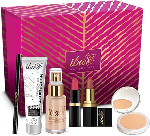 Iba Makeup Gift Set for Women (Fair) | Foundation, Compact, Primer, Lipsticks, Kajal | Long Lasting | Full Coverage | Brid...