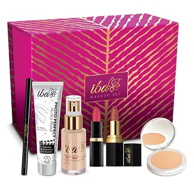 Iba Makeup Gift Set for Women (Fair) | Foundation, Compact, Primer, Lipsticks, Kajal | Long Lasting | Full Coverage | Br
