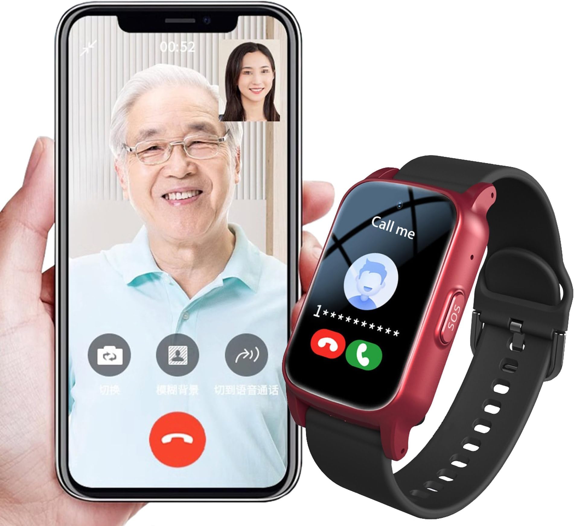 Smart Watch with Fall Detection and GPS Tracker for Seniors, SOS Emergency Call Bracelet for Elderly