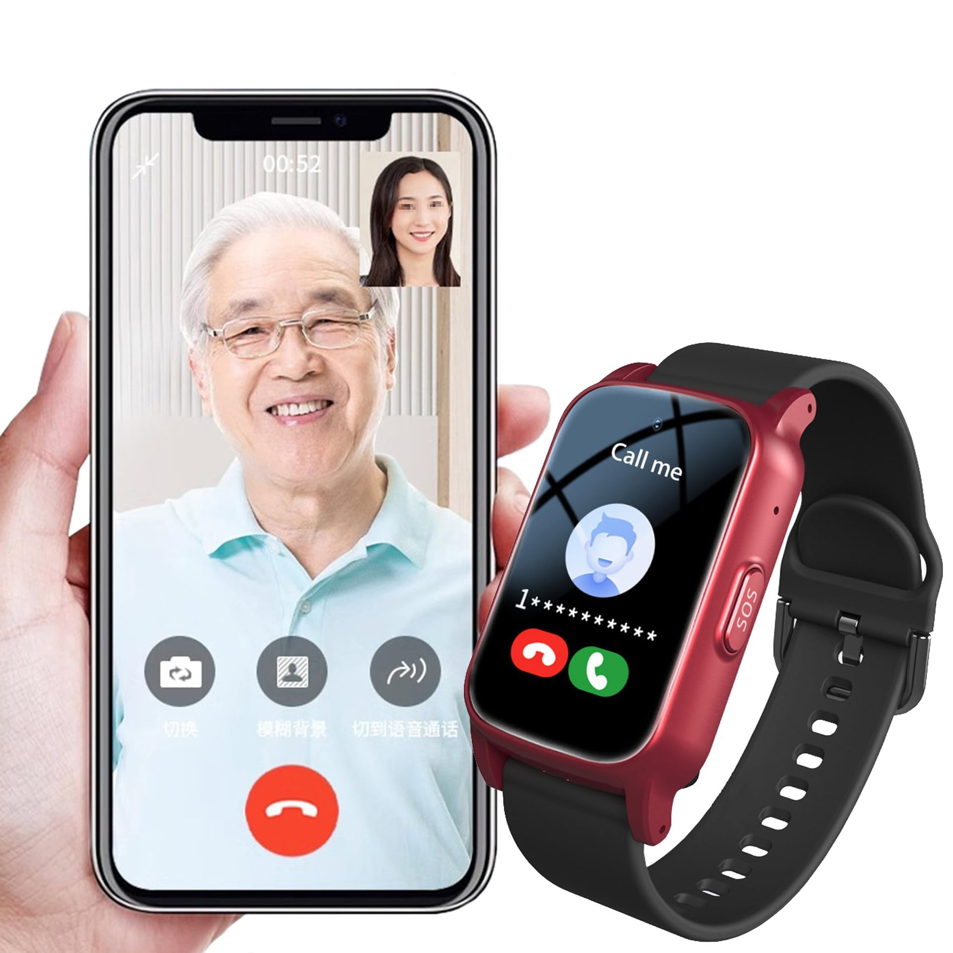 Montre intelligente avec détection de chute et traceur GPS pour personnes âgées, appareil d'appel d'urgence SOS pour personnes âgées souffrant de démence, d'Alzheimer ou d'autisme