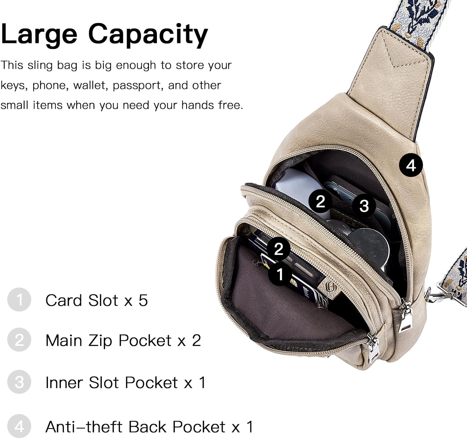 Telena Sling Bag for Women Crossbody Bags Purse for Women Vegan Leather Fanny Pack with Adjustable Strap - Image 3