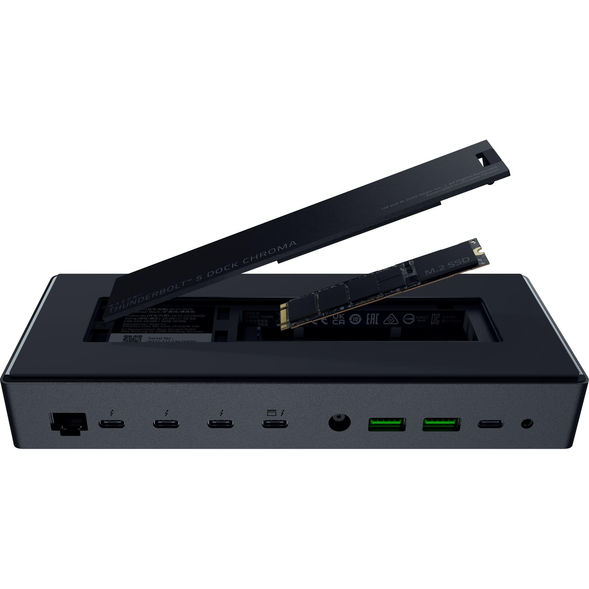 Razer Thunderbolt 5 Dock Chroma - Station d'accueil 11 Ports USB-Thunderbolt - 3X DisplayPort USB-C - Ethernet - Passthrough 140W - Carte SD/UHS - 3X USB - Extension M.2 - Prise UE - PC/Mac | Noir