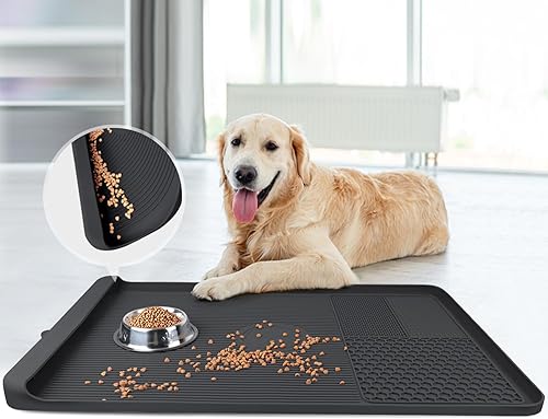 Tapete de comida para perros, tapete 3 en 1 para alimentos y agua, tapete grande de alimentación para perros de 36 pulgadas con alimentación lenta y