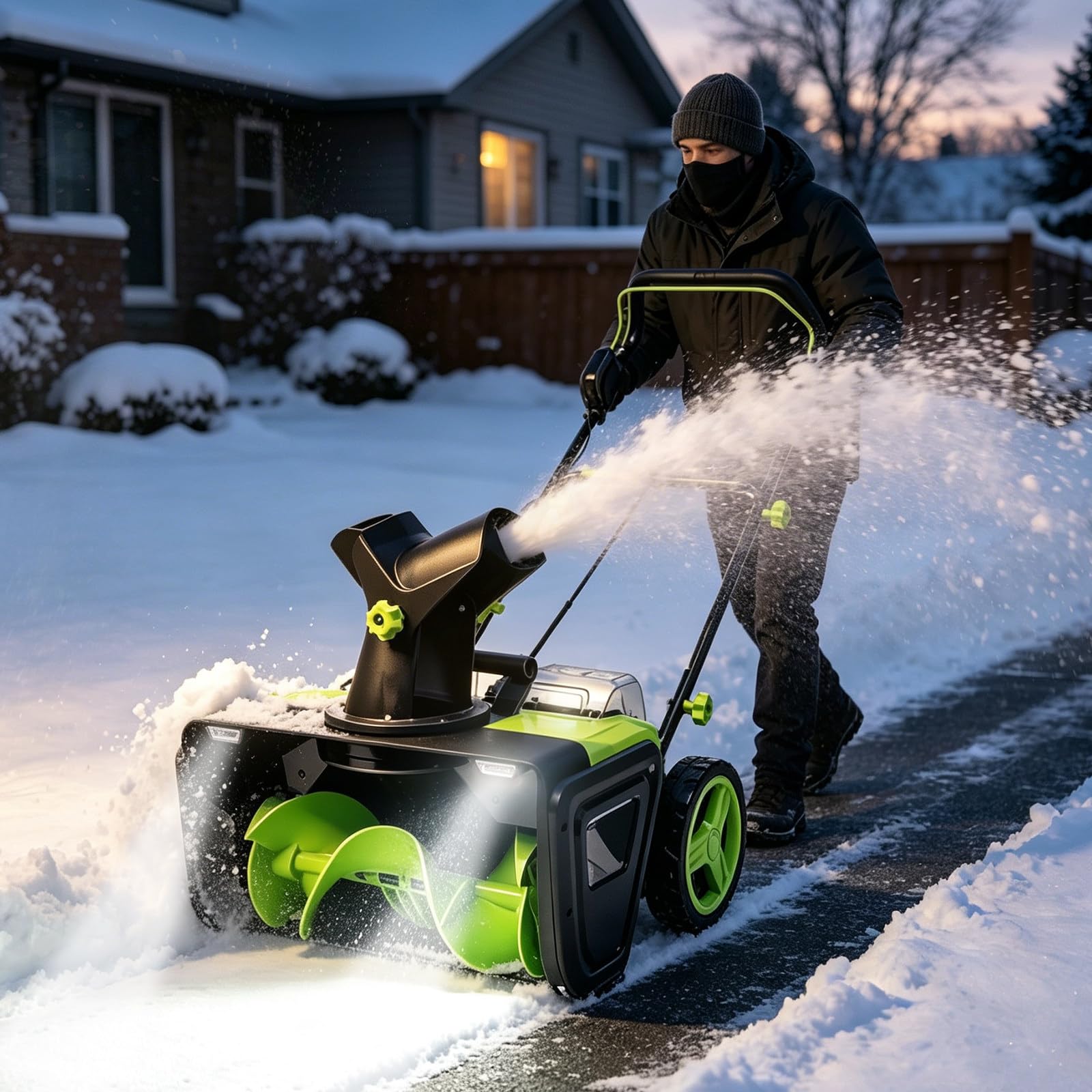 Spazzaneve a Batteria 40V al Litio, Pala da Neve Elettrica con Motore Brushless 3500W, Larghezza 50cm, Lancio Neve 7,6m per Giardino,Vialetto e Ingresso Casa 2Batteries