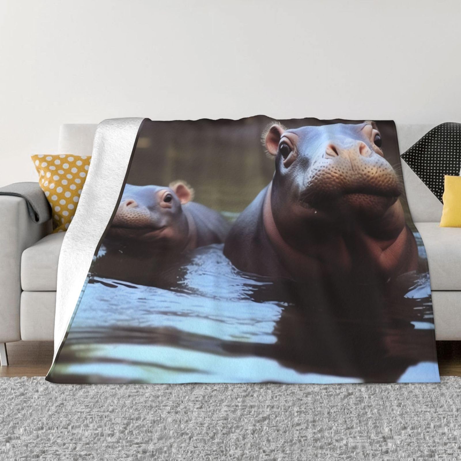 FodPand Hippos Fleece Blanket 50"x40" Lightweight Warm Throw Blanket for Bed Couch Cozy Air Conditioning Quilt All Seasons Decorative Fuzzy Blankets Gifts for Women Men