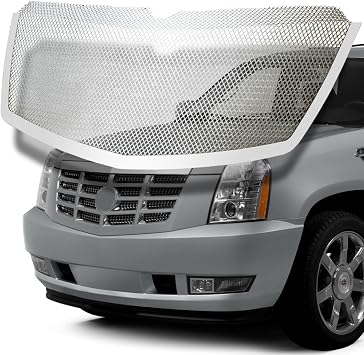Front Grille Fits 2007-2014 Cadillac Escalade Stainless Steel Grille Chrome Weave Main Upper Mesh Grill Combo 2008 2009 2010 11 12 13