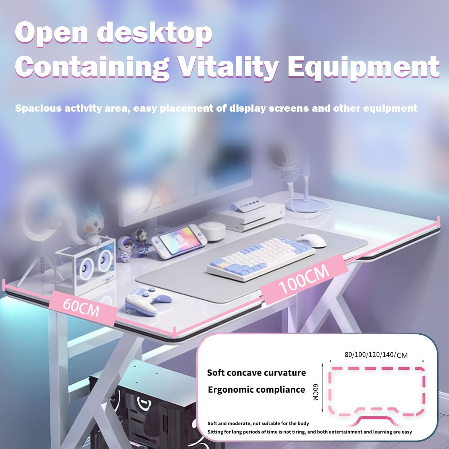 Large Gaming Desk, K-Shaped PC Gaming Table for Home Office, Ergonomic Computer Desk, Space-Saving, Easy Assembly (White 40 Inch)