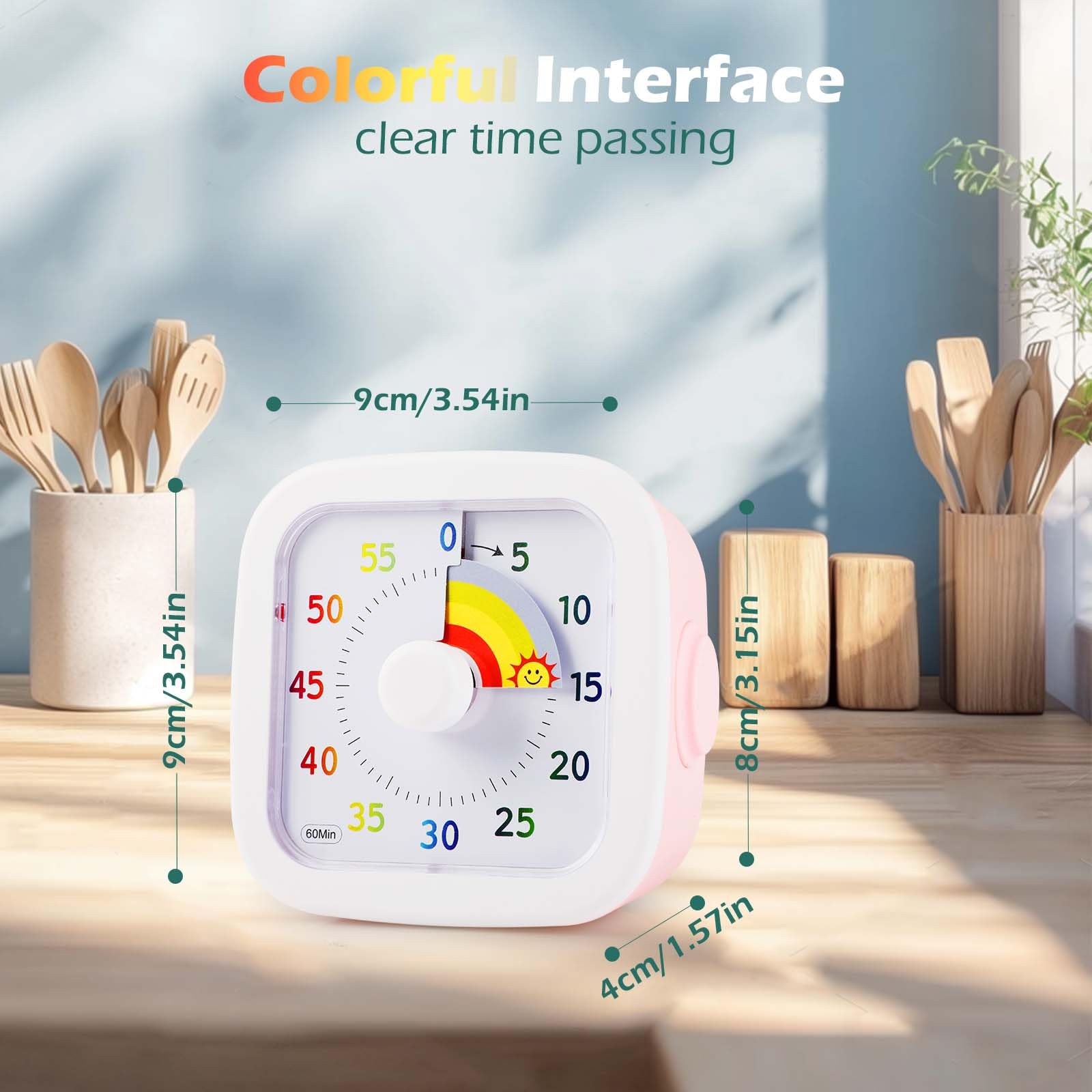 GeeRic Visuele timer van 60 minuten voor kinderen, stil, countdown met