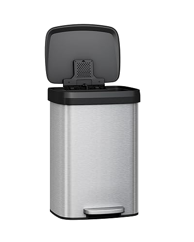 Garvee Cubo de basura de acero inoxidable de 21 galones con tapa, cubo de basura grande para cocina, cubo de basura de metal inoxidable con borde de
