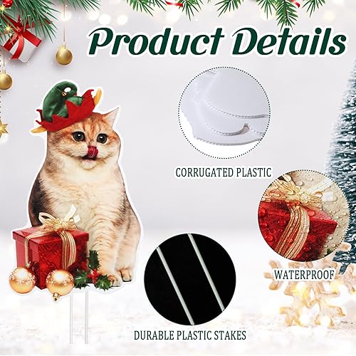 Miniatura 3 de Suzile 8 carteles de Navidad para patio con estacas de gato con estacas, letrero de césped de Navidad con temática de mascotas, estacas de Navidad