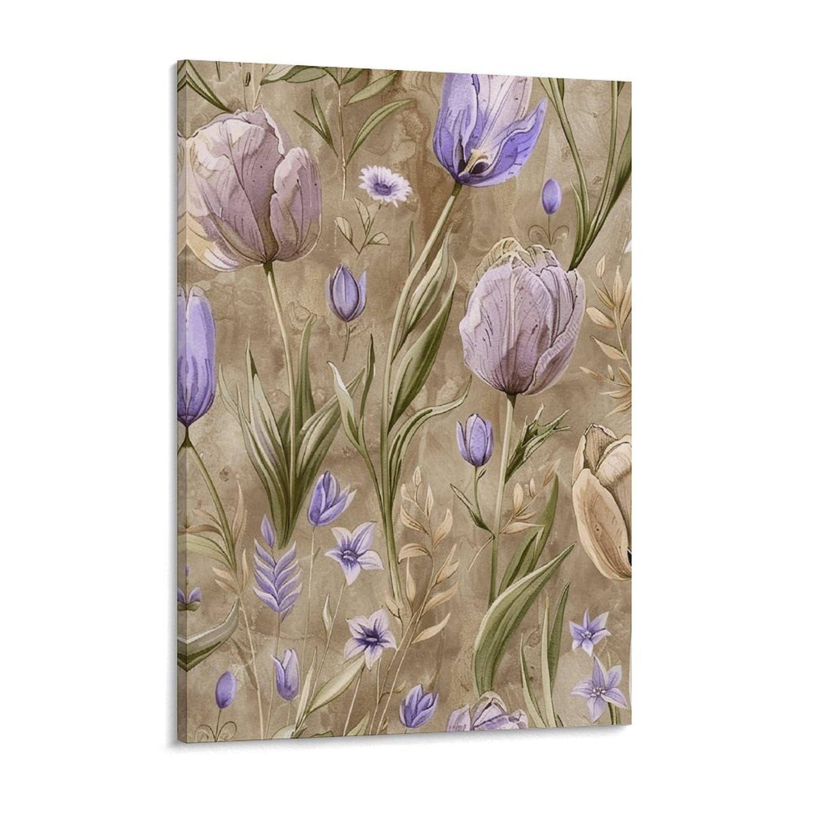 Tulips And Wildflowers Canvas Wall Art for Bedroom 18x24inch Canvas Prints Artwork for Walls Modern Picture Artwork Painting for Living Room Aesthetic Wall Paintings for Bathroom Kitchen Offi