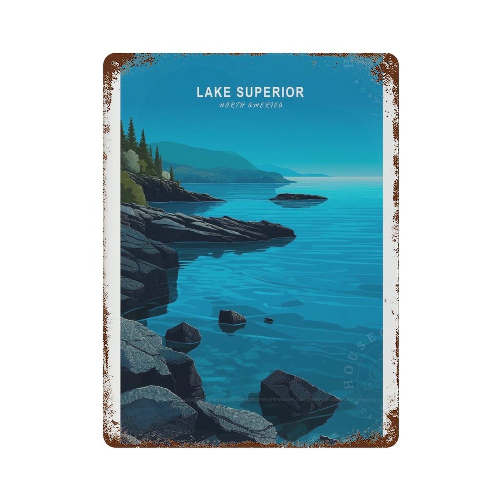 xiaoxiaoshen Lake Superior North America Travel Minimalist Cityscape Wall Decor Art Metal Tin Poster Modern Home Decor Art Home Bar Shop Decorations Vintage Sign 40x30cm