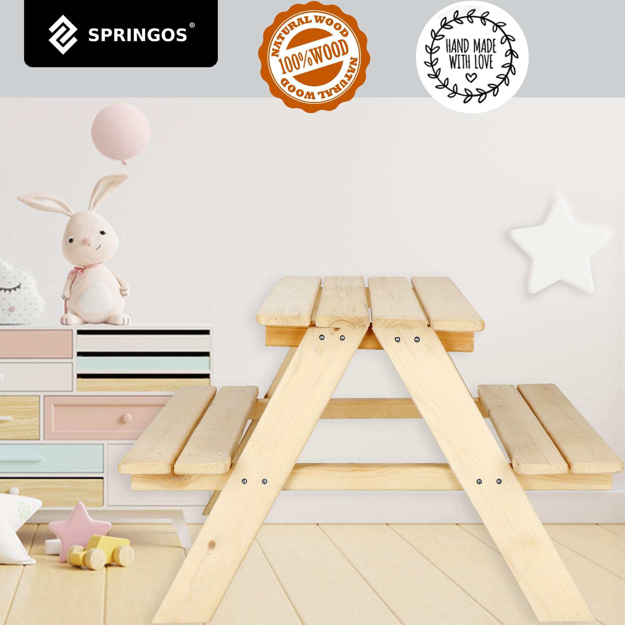 SPRINGOS Tavolo da giardino 2 in 1 Tavolo da picnic per bambini 90 x 79 x 50 cm in legno massiccio Panchina Picnic Tavolo da giardino