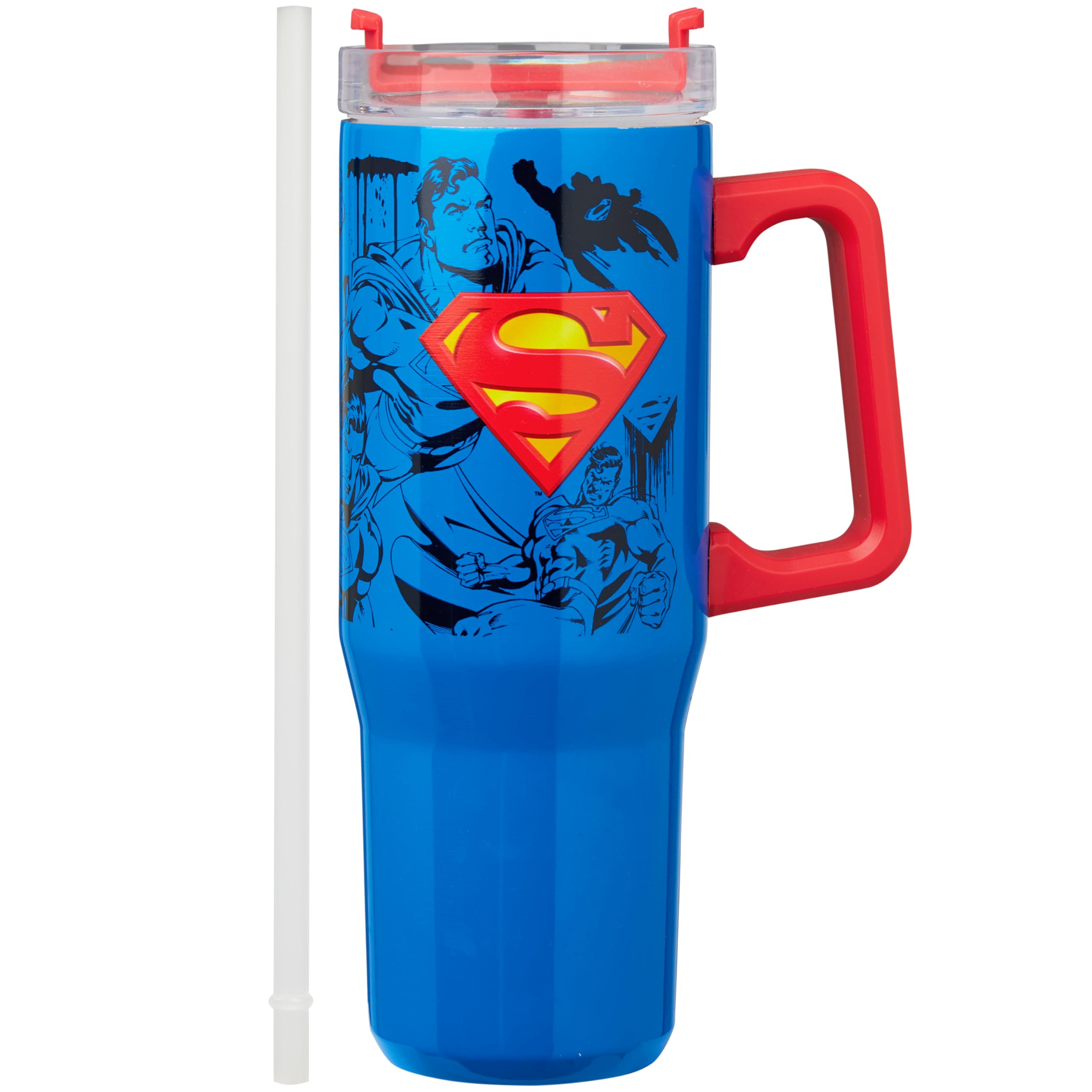 Get Trend Superman Insulated Tumbler with Straw 940ml/32oz, Stainless Steel Travel Mug for Hot & Cold Drinks, Metal Water Bottle, Thermal Coffee Cup (Blue Superman)