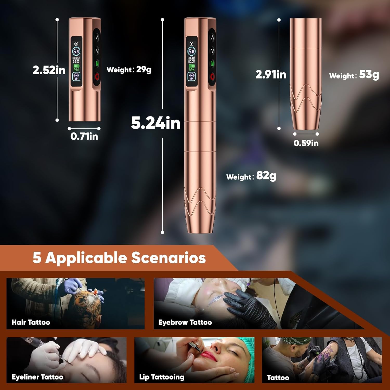 Microblading Kit - Professional Complete Wireless Tattoo Gun Kit with 2Pcs Battery, 20Pcs Needles, Semi-Permanent Makeup Microblading Supply Set for Eyebrow, Lip, Eyeliner (Rose Gold)