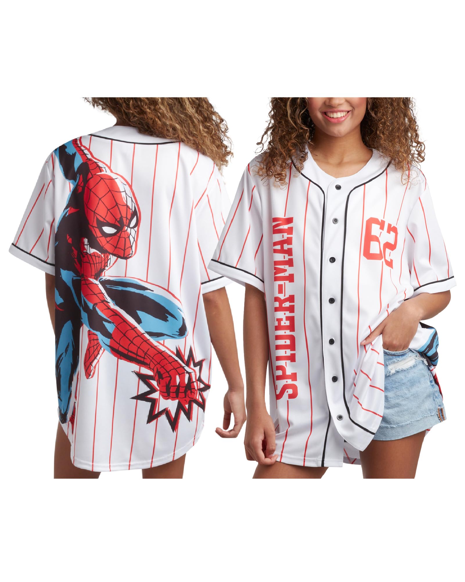 Marvel Maillot de baseball Spiderman pour femme - T-shirt de baseball fantaisie - Spidey Jersey pour femme (tailles : S-XL), Spider-man blanc, Taille M