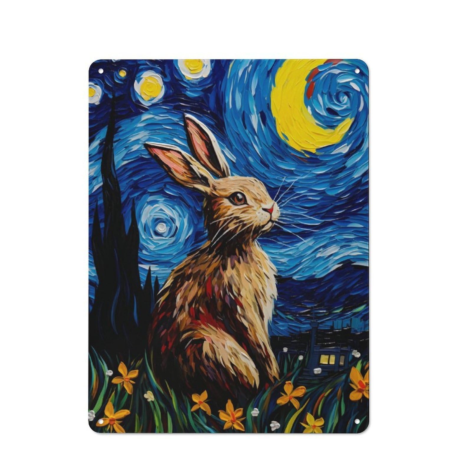 Junmoney The Starry Night Rabbit Metal Plaque 40X30cm With For Garage Wall, Vintage Decor, Autumn Home Decor For Collectors Of Metal Signs