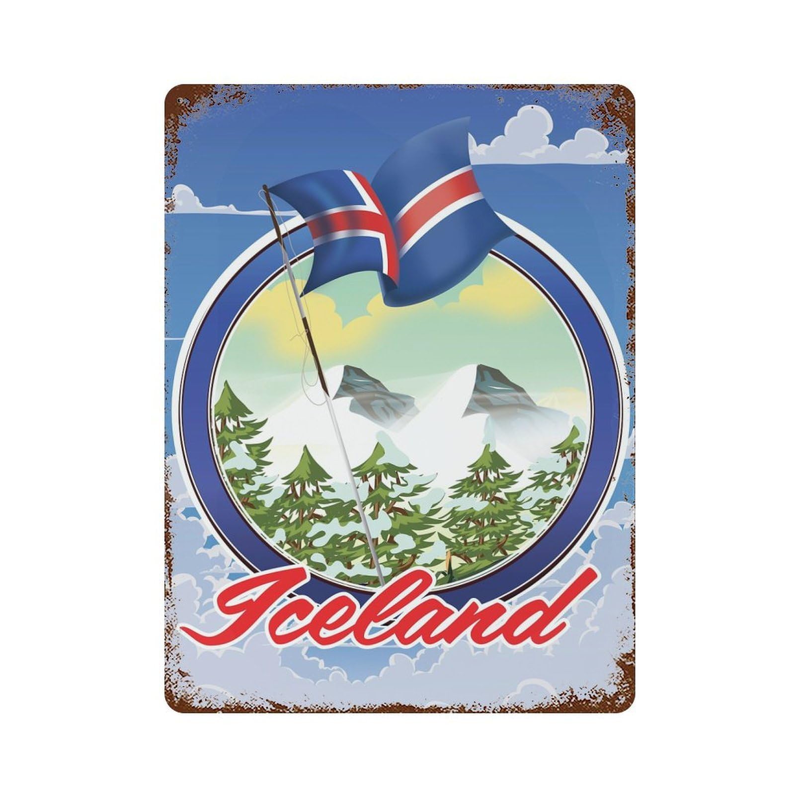 Aged Metal Wall Plaque with Iceland Design 15.7"x11.8", for Farmhouse, Kitchen And Entryway Decor, Old School Wall Decor