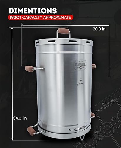 Miniatura 2 de El Barril Lite - Parrilla ahumadora de barril grande, acero inoxidable 430, capacidad de 45 libras, 14 ganchos de carne, parrilla superior y