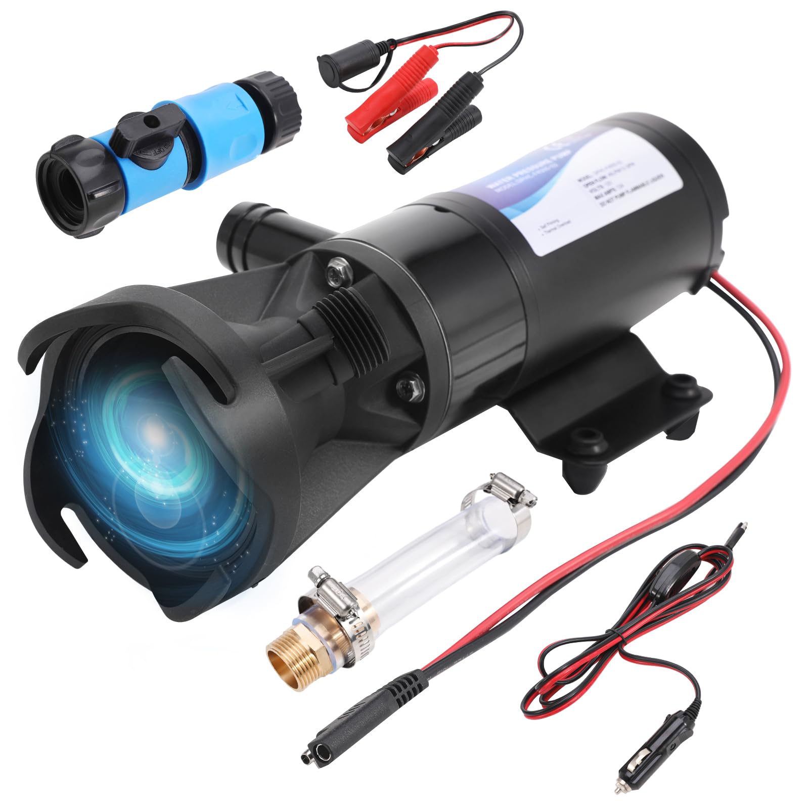 RV Portable Macerator Waste Water Pump for Sewage, 12V 12GPM Suction 3.2 feet Lift 10 feet, Quick Release Sewage Pump Kit with Double Four-leaf Blades, Fresh Water Rinse & Manual Crushing Function