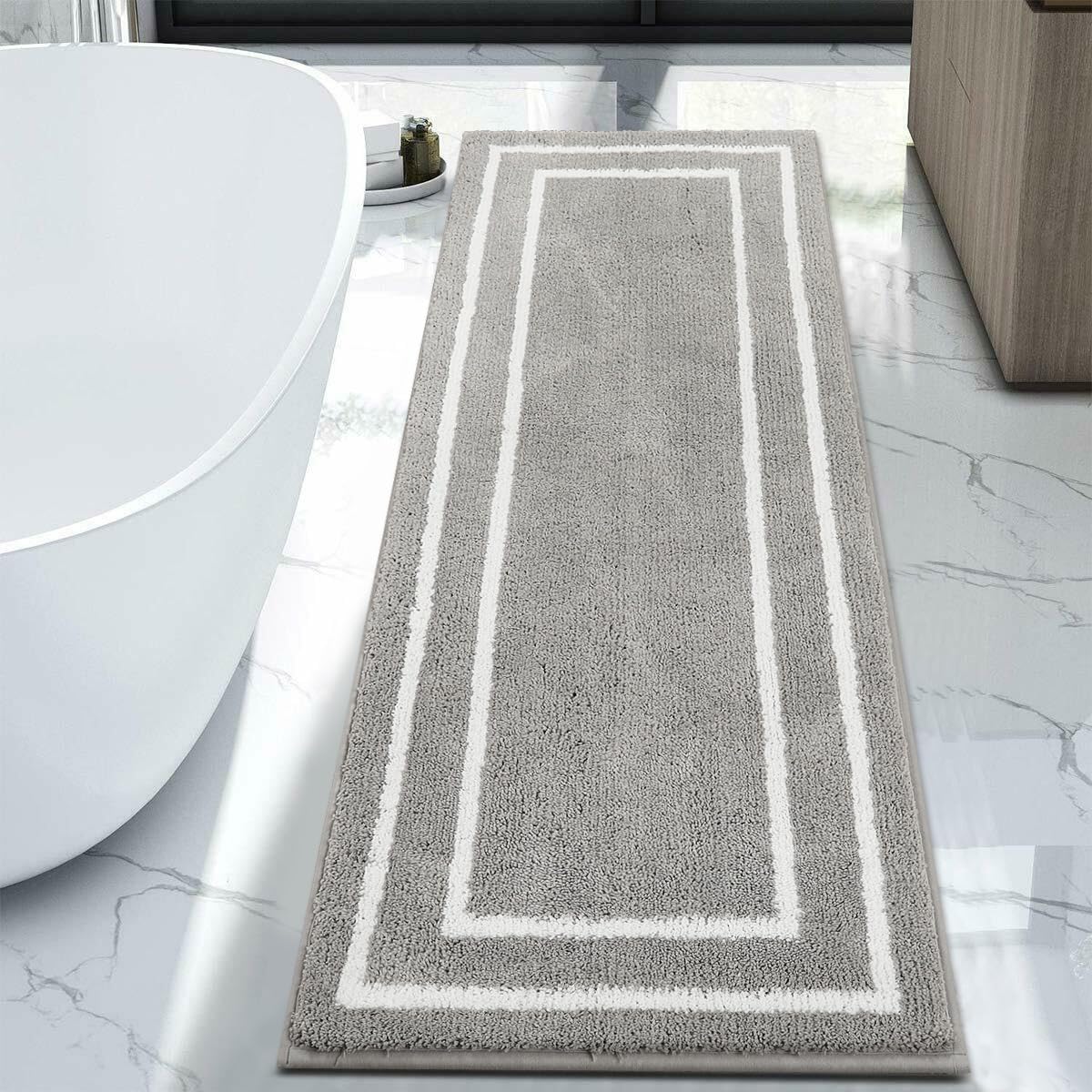 Uphome Alfombra de baño gris claro, 24 x 71 pulgadas, moderna, grande, antideslizante, lavable, de microfibra suave, absorbente, a