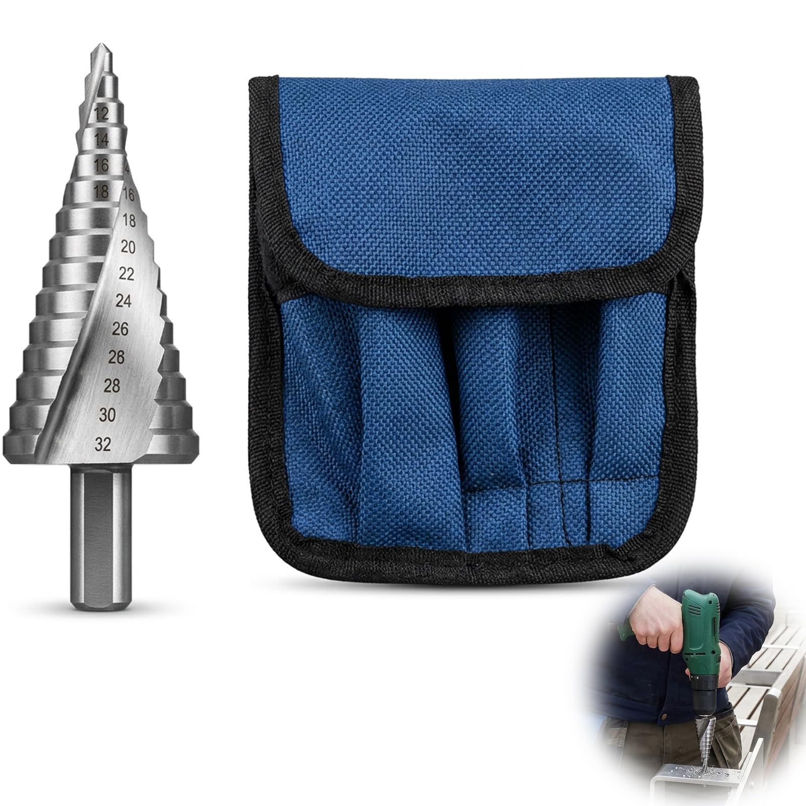 Step Drill Bit Set, Metal Step Drill Bit Set for Hard Steel, HSS Spiral Step Drill Bit Sets, Cone Triangle Conical Titanium Coated Double Slot Cone, for Wood, Stainless Steel, Metal