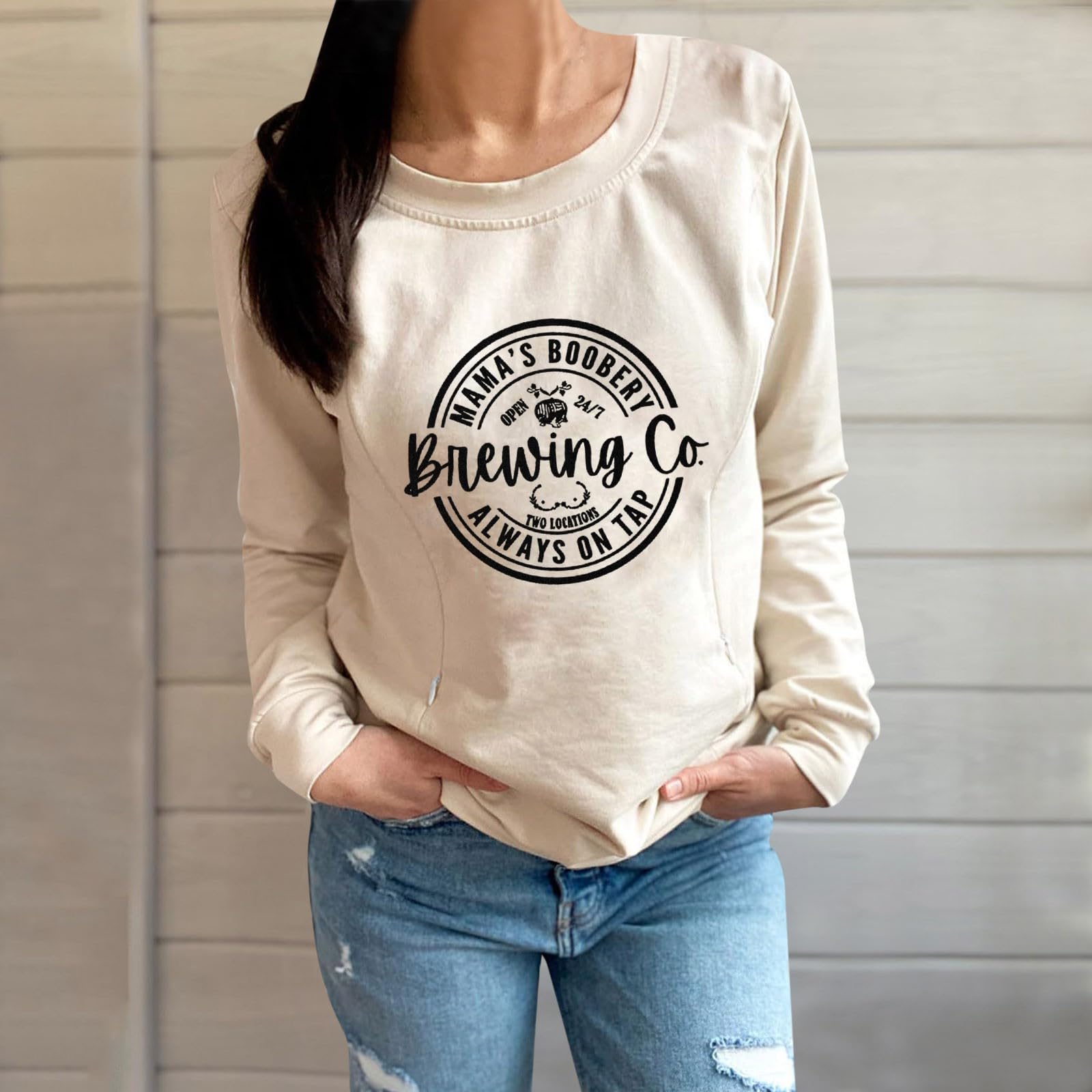 Sweat-Shirt Zip sur Le Devant Maternité Pull-Over d'allaitement Hauts d'allaitement Sweats Enceinte Vêtements d'allaitement à Manches Longues Allaitement Sein Sweat-Shirt de maternité