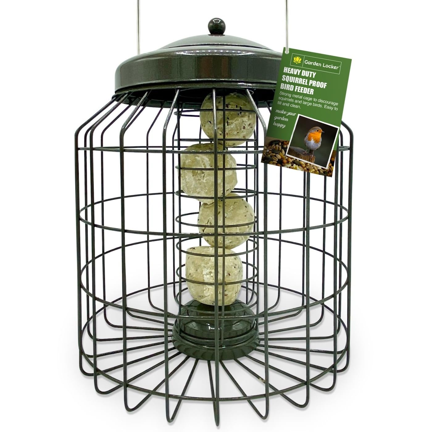 Comedero para pájaros de sebo grande y resistente a prueba de ardillas, para uso en jardín al aire libre, color marrón