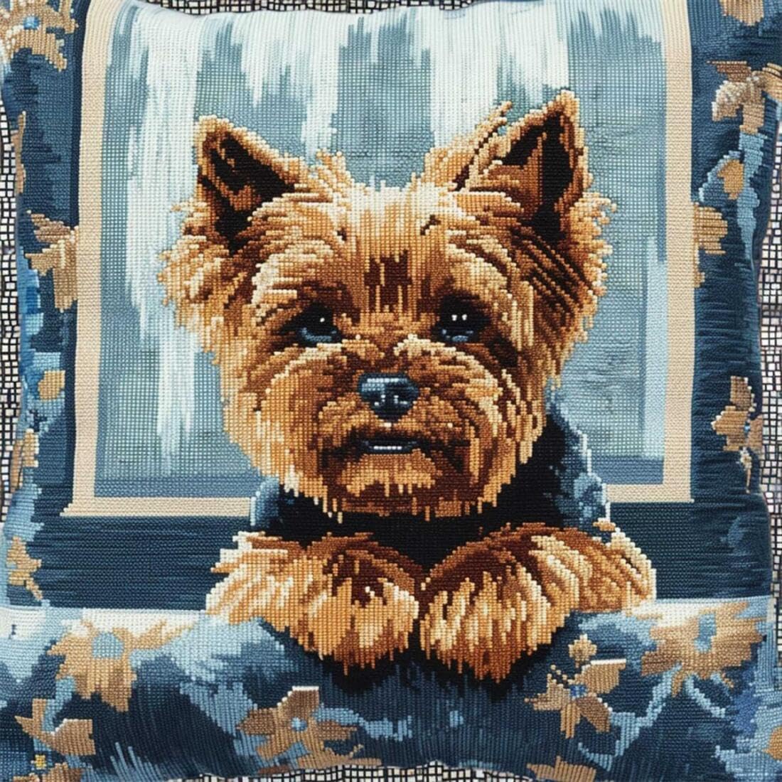 AMBATTERY DIY Latch Hook Pillow Making Kit Yorkshire Terrier by The Windowlatch Hook Kits Pillow for Beginner Printed Canvas Yarn Crocheting Carpet Cushion Embroidery Pillowcase 17x17in