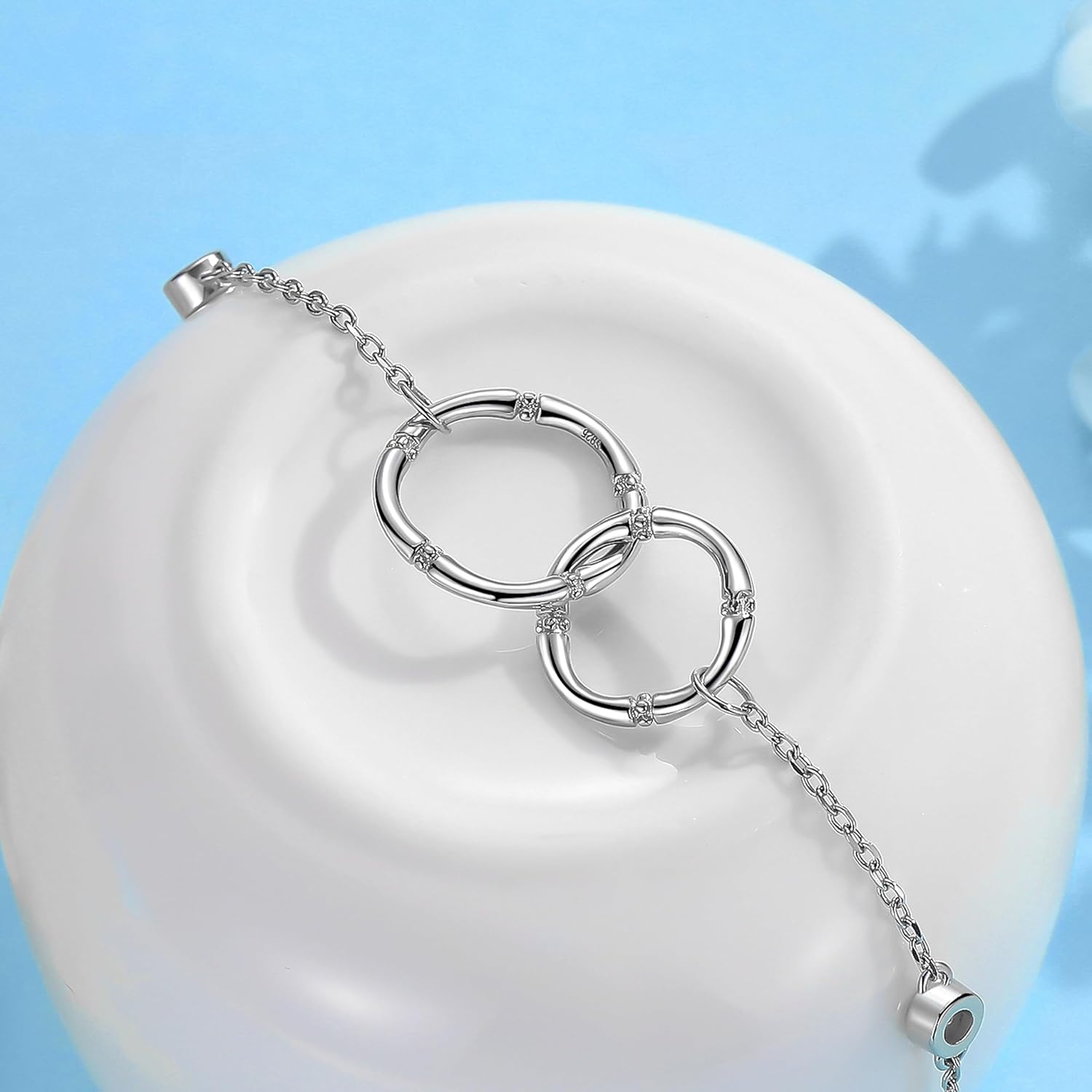 Mother Daughter Sister Bracelets Gifts for Women: S925 Sterling Silver Two Interlocking Eternity Circle Chain Bracelet Jewelry Mother Day Birthday Christmas Gifts for Daughter Granddaughter Mom Friend - Image 4