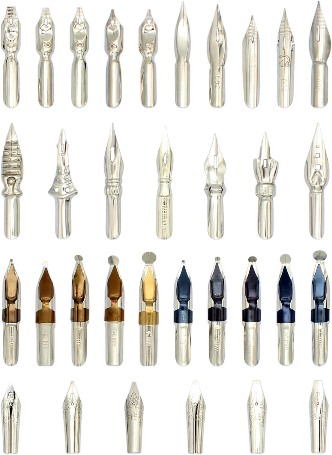 Gullor A Bunch of Nibs for Comic Dip Pen, Assorted Calligraphy Dip Pen Nibs, Various Sizes and Shapes, 33 Nibs in Box