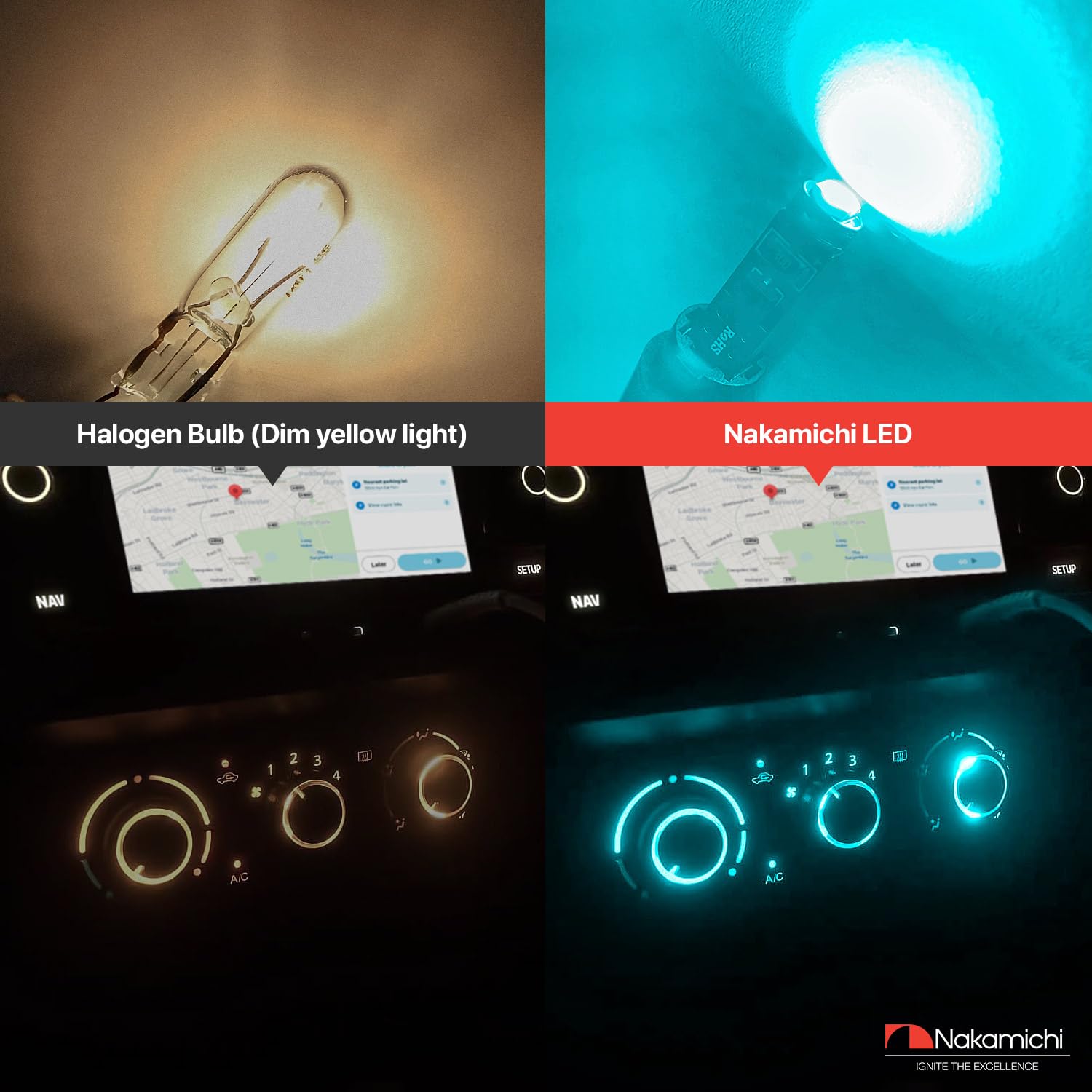 Nakamichi Lampadine LED T5 W2W 37 74 2721 per presa PC74 PC37, ultra luminose, 12V Chip SMD 2016 per indicatori di cruscotto, pannello di strumenti interni auto (blu ghiaccio, confezione da 12)