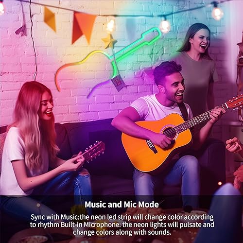 Miniatura 5 de Luces LED de neón RGB+IC de 52 pies, luces LED con control remoto RF y control de aplicación, flexible IP65 impermeable al aire libre,