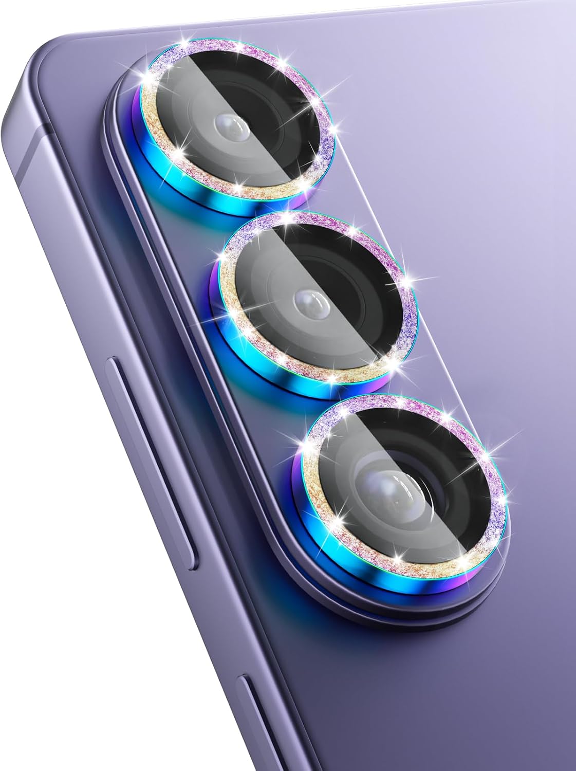 CloudValley for Samsung Galaxy S26 Camera Lens Protector Bling, 9H Tempered Glass + Aluminum Alloy Lens Protective Ring [Glitter Decoration] Ultra-HD Tempered Glass Cover,Glitter Colorful